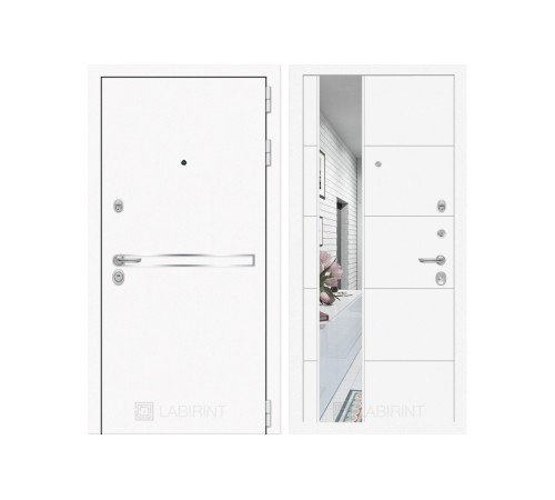 Входная зеркальная дверь Labirint Line White с зеркалом 19 Белый Софт Входная зеркальная дверь Labirint Line White с зеркалом 19 Белый Софт