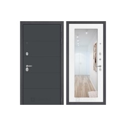 Стальная дверь Labirint ART графит с Зеркалом 18 Белое дерево
