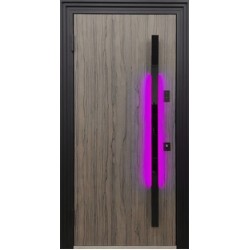 Стальная дверь в квартиру с панелями МДФ ПВХ и длинной ручкой с RGB-подсветкой