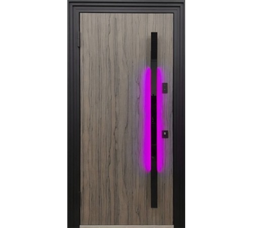 Стальная дверь в квартиру с панелями МДФ ПВХ и длинной ручкой с RGB-подсветкой Стальная дверь в квартиру с панелями МДФ ПВХ и длинной ручкой с RGB-подсветкой
