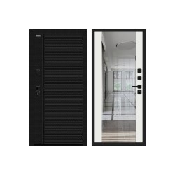 Входная дверь с зеркалом Браво Лайнер-3 Black Carbon/Off-white