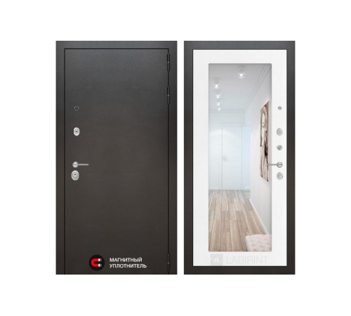 Входная дверь Labirint SILVER с Зеркалом 18 - Белое дерево Входная дверь Labirint SILVER с Зеркалом 18 - Белое дерево