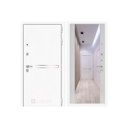 Металлическая дверь Labirint Line White с широким зеркалом Сандал Белый