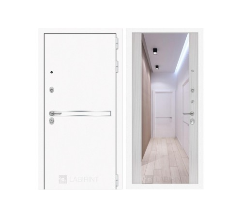 Металлическая дверь Labirint Line White с широким зеркалом Сандал Белый Металлическая дверь Labirint Line White с широким зеркалом Сандал Белый