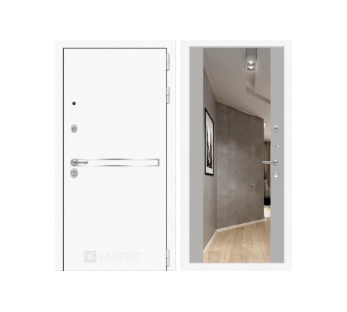 Металлическая дверь Labirint Line White с широким зеркалом Серый Софт Металлическая дверь Labirint Line White с широким зеркалом Серый Софт