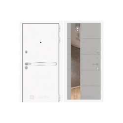Входная зеркальная дверь Labirint Line White с зеркалом 19 Грей Софт