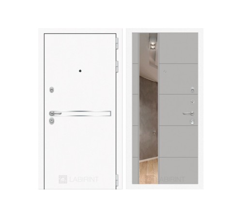 Входная зеркальная дверь Labirint Line White с зеркалом 19 Грей Софт