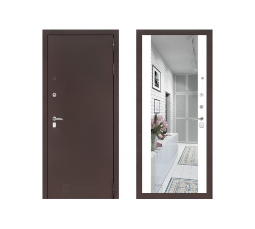 Входная металлическая дверь с зеркалом Labirint Classic антик с зеркалом Макси Белый Софт Входная металлическая дверь с зеркалом Labirint Classic антик с зеркалом Макси Белый Софт