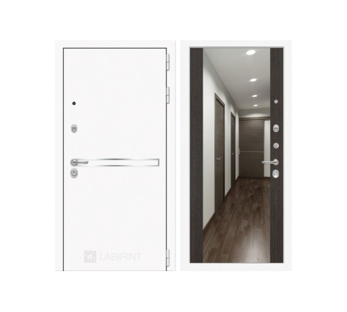 Металлическая дверь Labirint Line White с широким зеркалом Венге Металлическая дверь Labirint Line White с широким зеркалом Венге